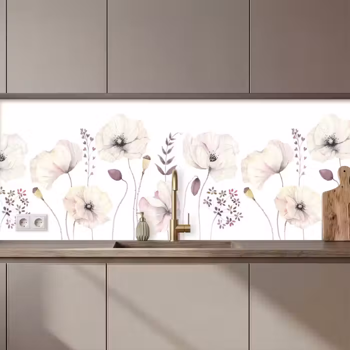 Keuken achterwand - Bloemen - Pastel -  Planten - Wit