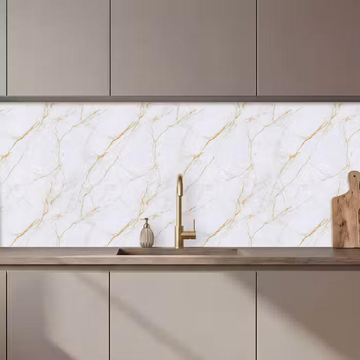 Keuken achterwand - Wit - Marmer - Goud - Luxueus