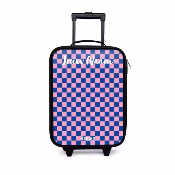 Kinderkoffers met naam - Blokjes - Blauw - Roze