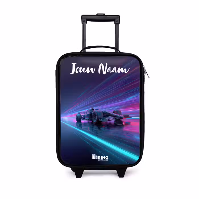 Kinderkoffers met naam - Lichtstralen - Neon - Racewagen - Paars