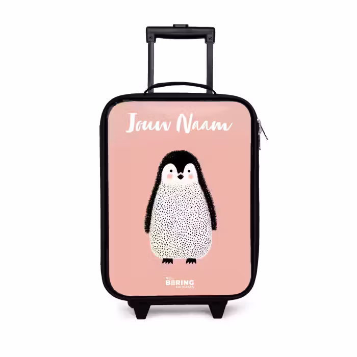 Kinderkoffers met naam - Pinguïn - Stippen - Roze - Minimalistisch