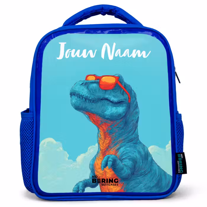 Kinderrugzak met naam - Blauw - Dino - Zonnebril - Blauw