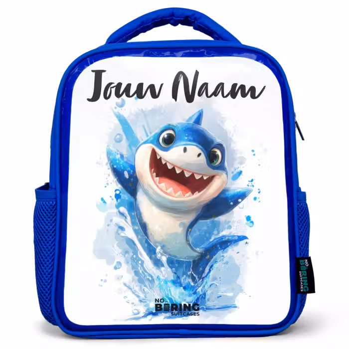 Kinderrugzak met naam - Blauw - Haai - Tanden - Water