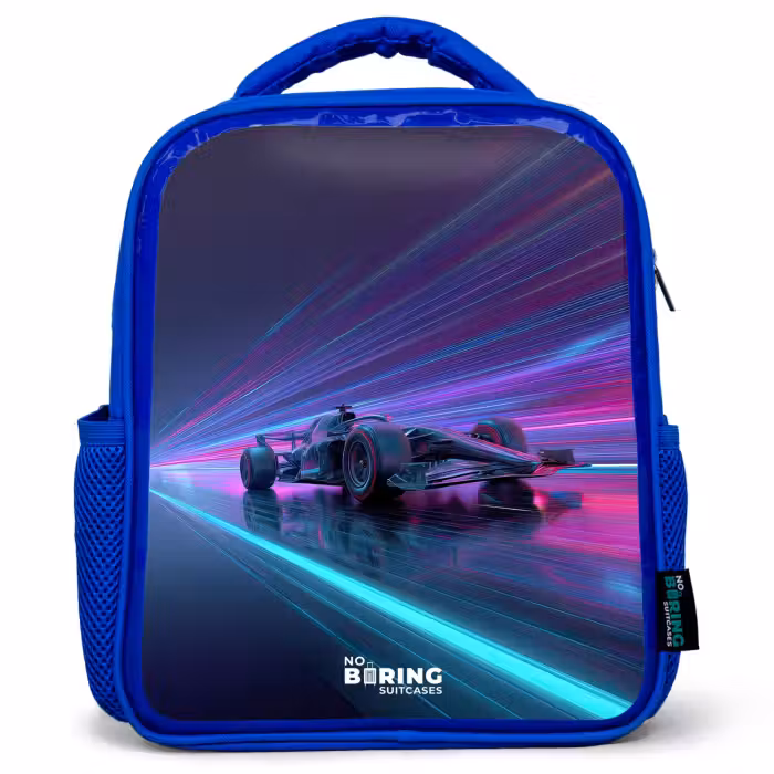 Kinderrugzak - Blauw - Neon - Raceauto - Lichtstrepen - Paars