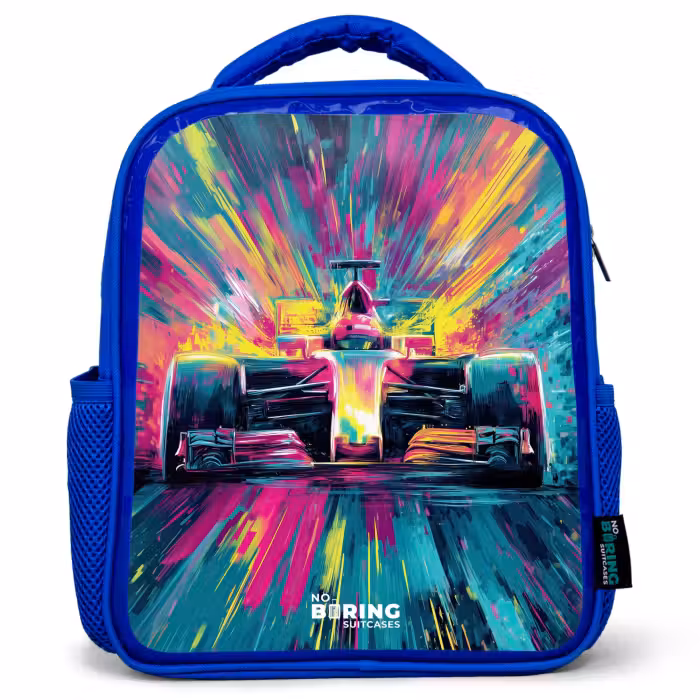 Kinderrugzak - Blauw - Raceauto - Explosie - Kleurrijk - Abstract