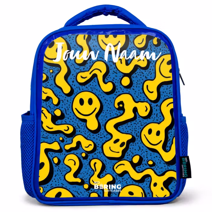 Kinderrugzak met naam - Blauw - Smiley - Geel - Blauw