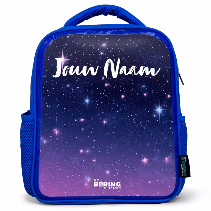 Kinderrugzak met naam - Blauw - Sterren - Galaxy - Blauw - Roze