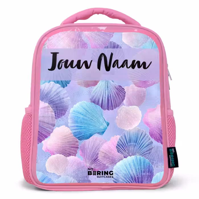 Kinderrugzak met naam - Roze - Schelpen - Paars - Blauw - Patroon