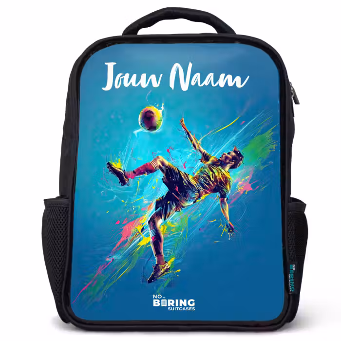 Kinderrugzak met naam - Zwart - Neon - Voetbal - Schop - Kleurrijk
