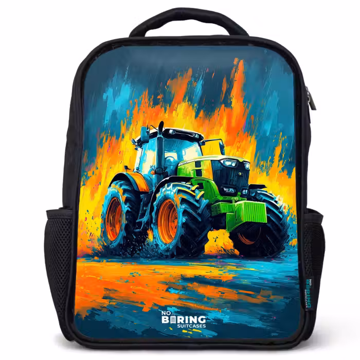 Kinderrugzak - Zwart - Tractor - Groen - Abstract - Penseelstreken