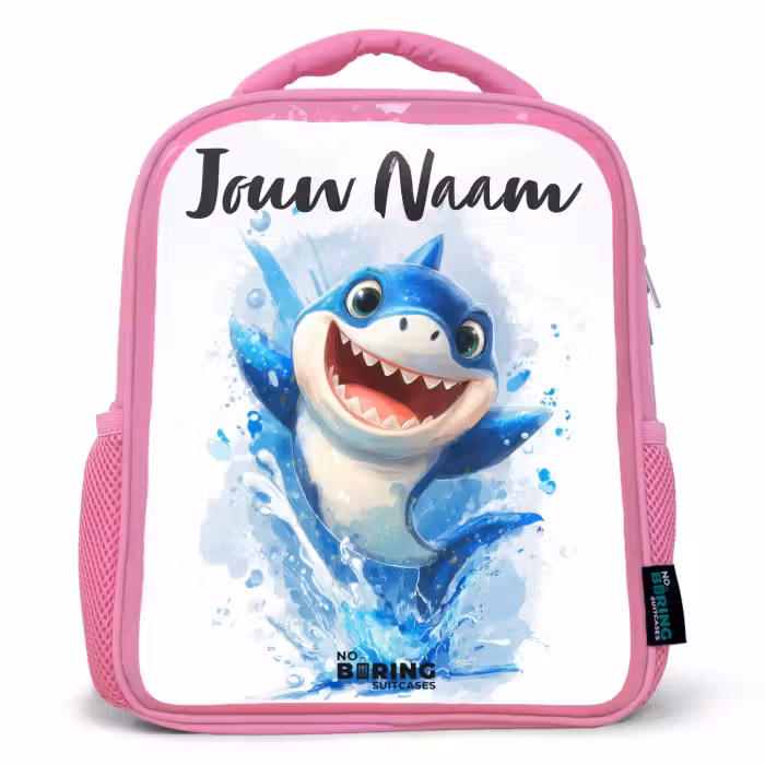 Kinderrugzak met naam - Roze - Haai - Tanden - Water