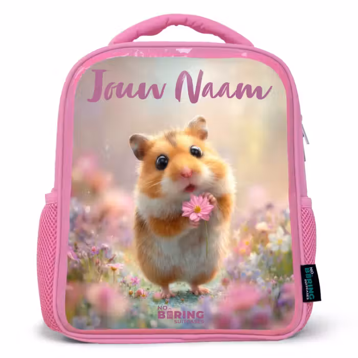 Kinderrugzak met naam - Roze - Hamster - Bloem - Natuur - Dier