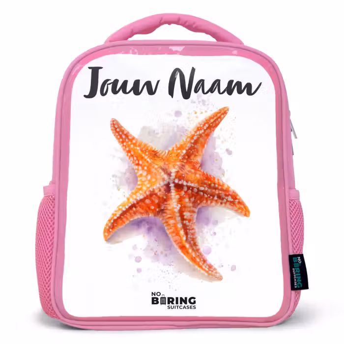 Kinderrugzak met naam - Roze - Oranje Zeester Illustratie