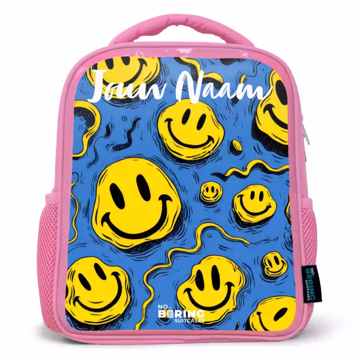 Kinderrugzak met naam - Roze - Smiley - Blauw - Geel