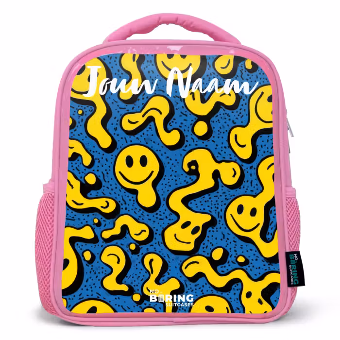 Kinderrugzak met naam - Roze - Smiley - Geel - Blauw