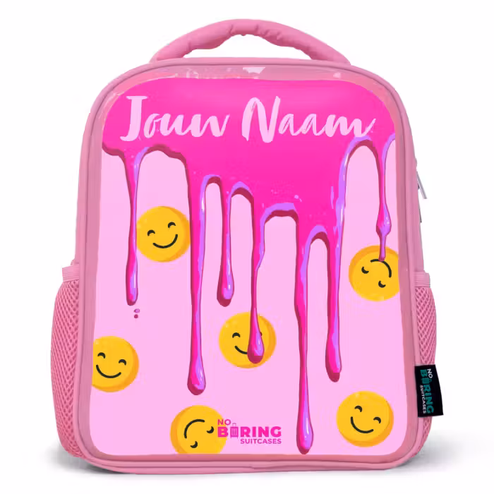 Kinderrugzak met naam - Roze - Verf - Smiley - Roze
