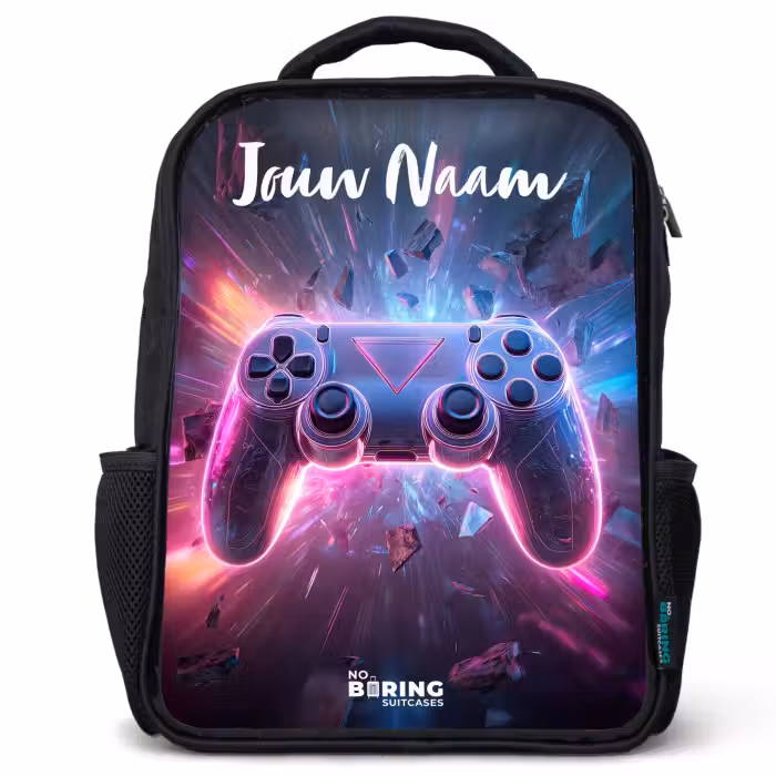 Kinderrugzak met naam - Zwart - Controller - Neon - Game