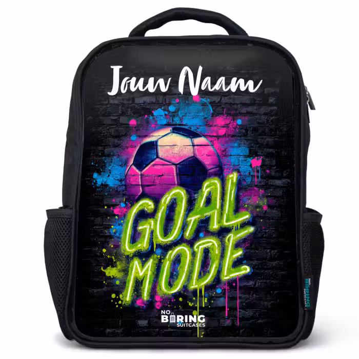 Kinderrugzak met naam - Zwart - Neon - Graffiti - Voetbal - Kleurrijk