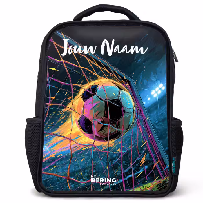 Kinderrugzak met naam - Zwart - Neon - Net - Voetbal - Kleurrijk
