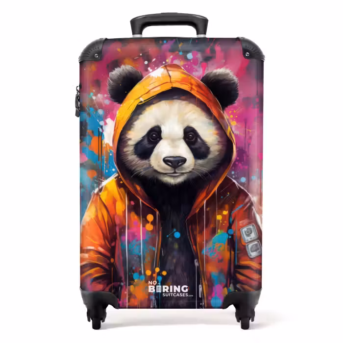 Koffer - Panda met oranje jas en verfspetters