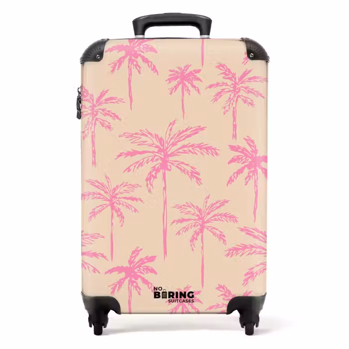 Koffer - Patronen - Roze palmbomenpatroon op beige achtergrond