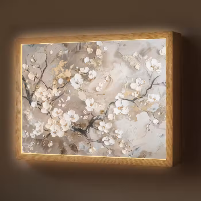Lightbox - Wandlamp - Bloemen - Wit - Goud - Beige - Luxe