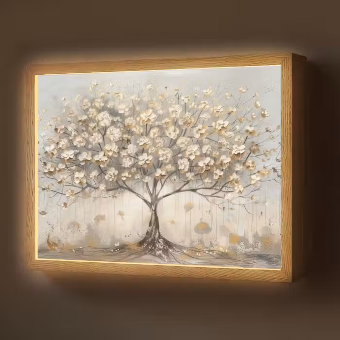 Lightbox - Wandlamp - Boom - Beige - Goud - Verflook - Grijs