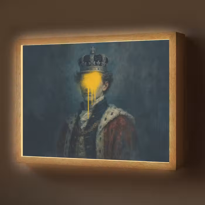 Lightbox - Wandlamp - Koning - Portret - Druipende gele verf