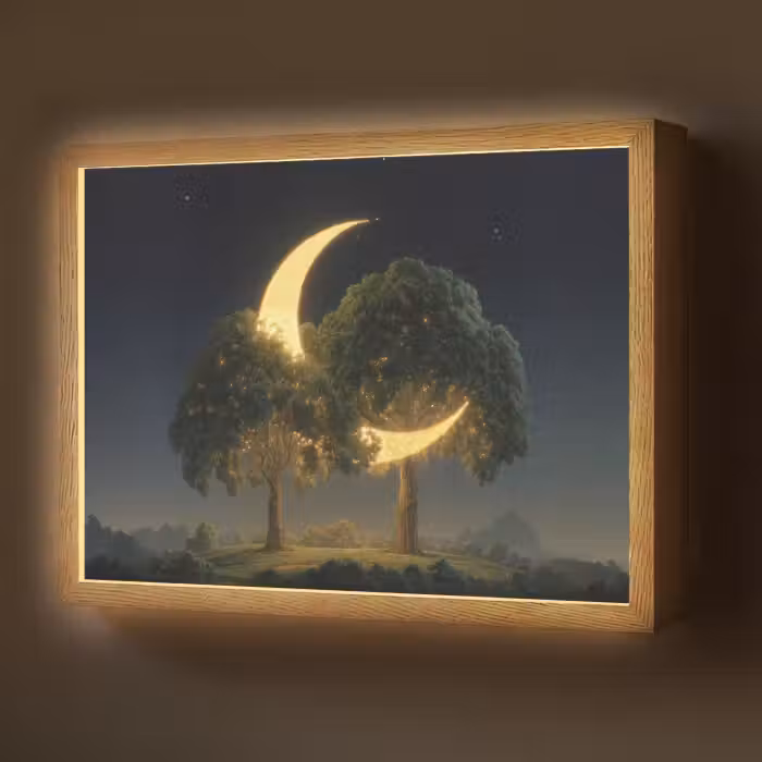 Lightbox - Wandlamp - Maan - Bomen - Rust