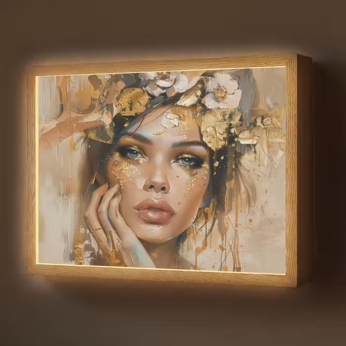 Lightbox - Wandlamp - Vrouw - Bloemen - Goud - Portret