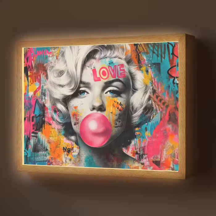 Lightbox - Wandlamp - Vrouw - Kauwgom - Graffiti - Neonkleuren