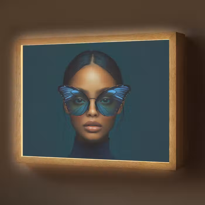 Lightbox - Wandlamp - Vrouw - Vlinder - Bril - Blauw - Modern - Portret