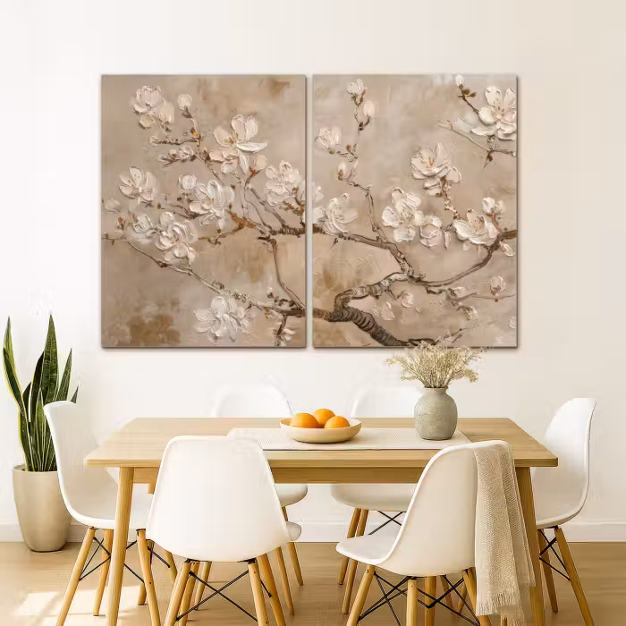 Meerluik schilderij -  2 luiken - Beige - Bloesem - Modern