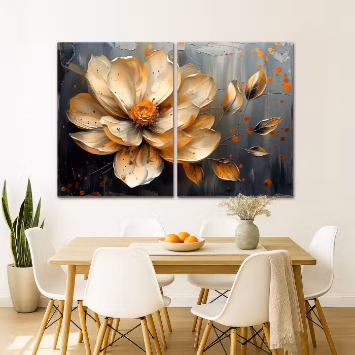 Meerluik schilderij -  2 luiken - Bloem - Goud - Abstract - Verf
