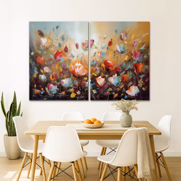 Meerluik schilderij -  2 luiken - Bloemen - Abstract - Verflook - Kleurrijk
