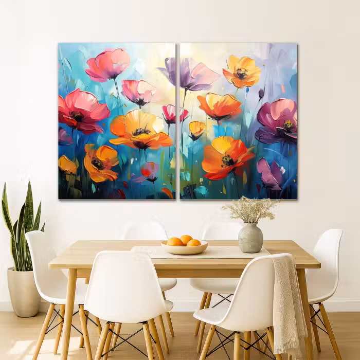 Meerluik schilderij -  2 luiken - Bloemen - Kleurrijk - Abstract - Natuur