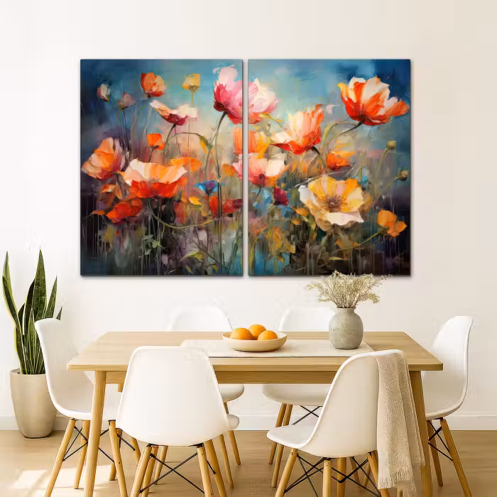 Meerluik schilderij -  2 luiken - Bloemen - Kleurrijk - Abstract