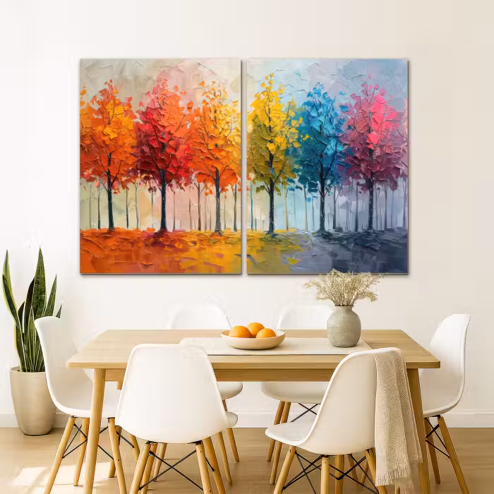 Meerluik schilderij -  2 luiken - Bomen - Kleurrijk - Modern - Verflook