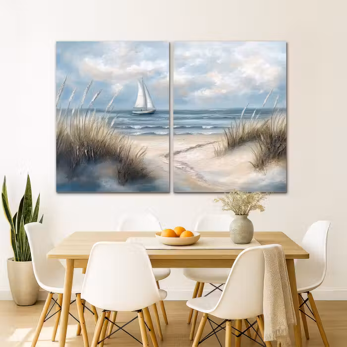 Meerluik schilderij -  2 luiken - Strand - Verf - Natuur - Boot