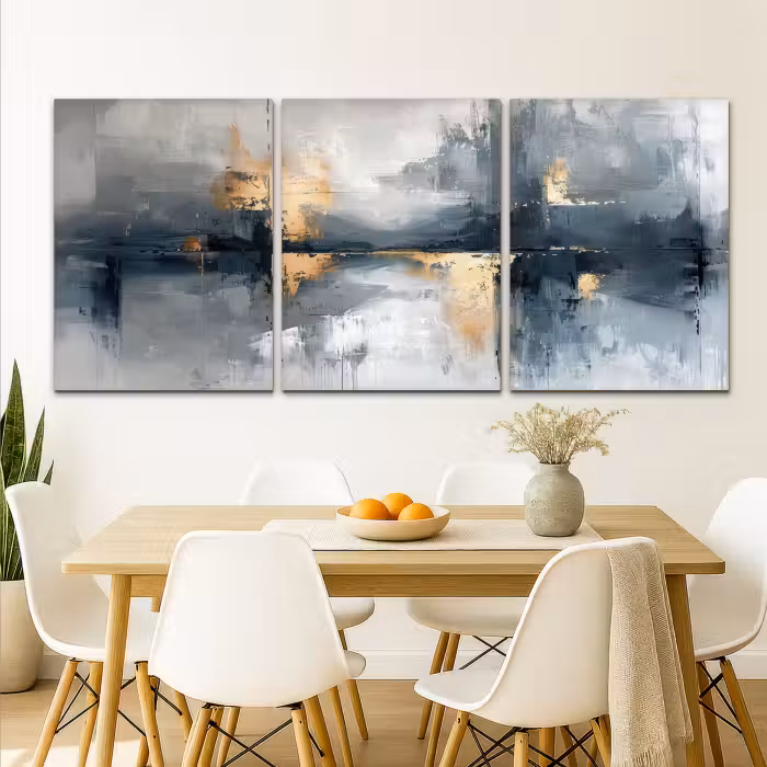 Meerluik schilderij -  3 luiken - Abstract - Grijs - Goud - Modern