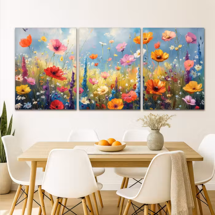 Meerluik schilderij -  3 luiken - Bloemen - Lente - Kleurrijk - Zomers