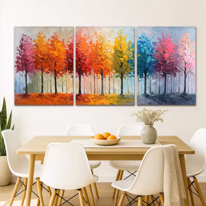 Meerluik schilderij -  3 luiken - Bomen - Kleurrijk - Modern - Verflook