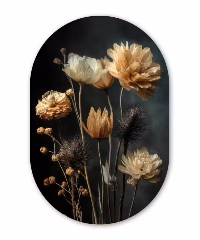 Muurovaal aluminium - Boeket - Bloemen - Licht - Zwart