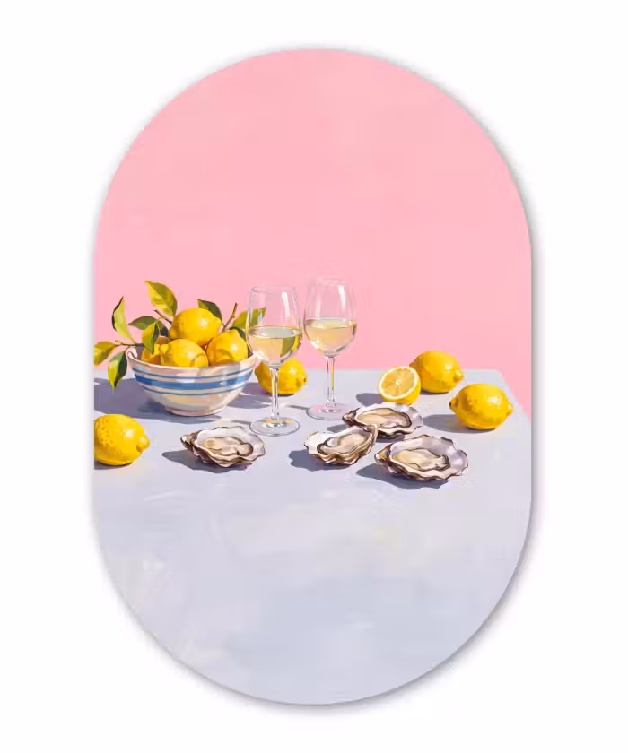 Muurovaal aluminium - Citroen - Wijn - Eten