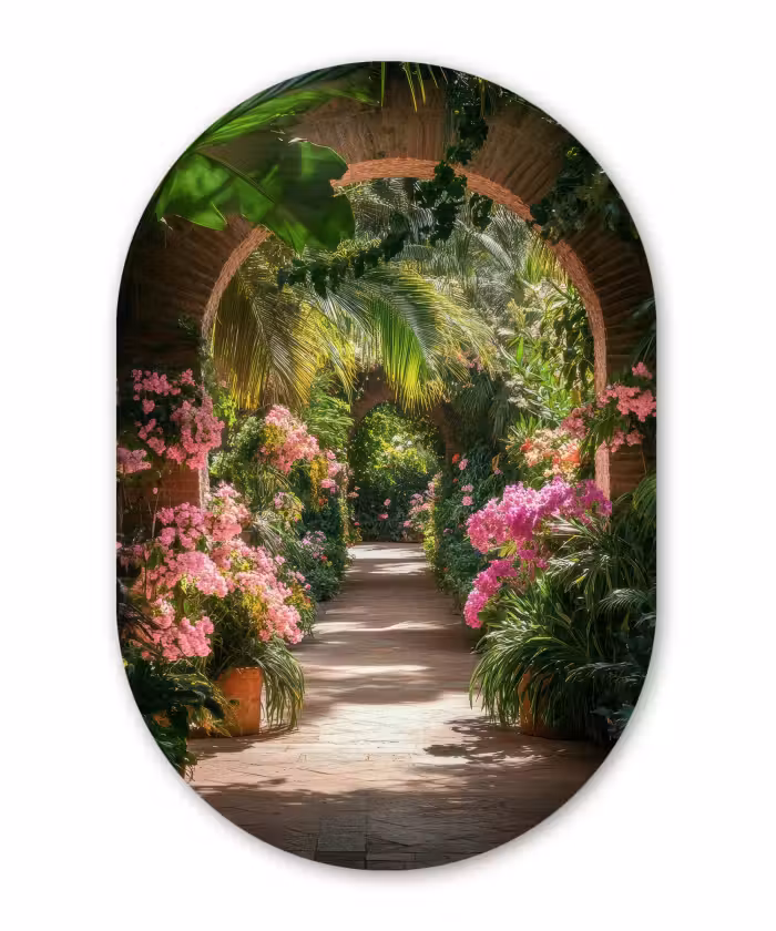 Muurovaal aluminium - Doorkijk - Tropisch - Bloemen - Natuur