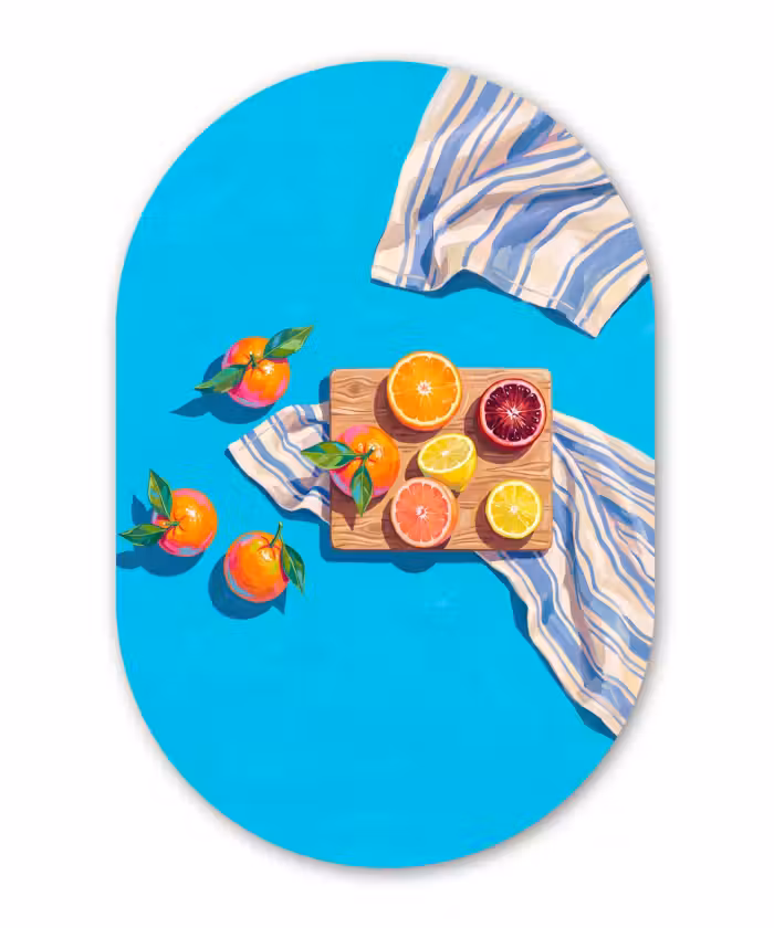 Muurovaal aluminium - Fruit - Snijplank - Blauw