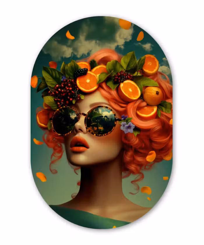 Muurovaal aluminium - Vrouw - Sinaasappel - Bessen - Oranje