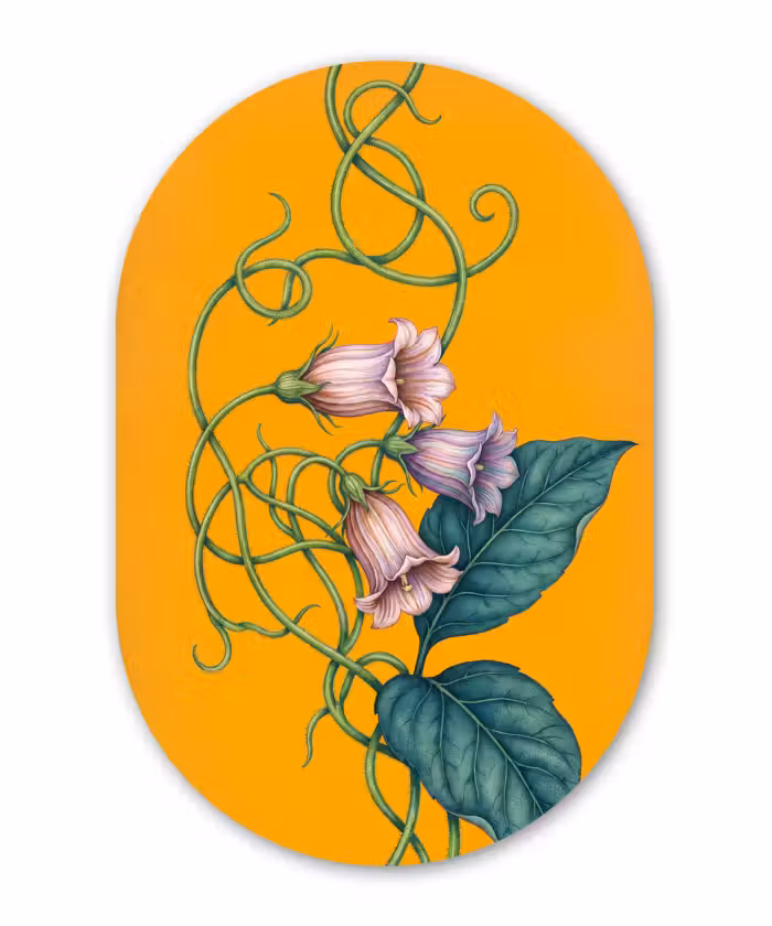 Muurovaal - Glas - Bloemen - Botanisch - Geel