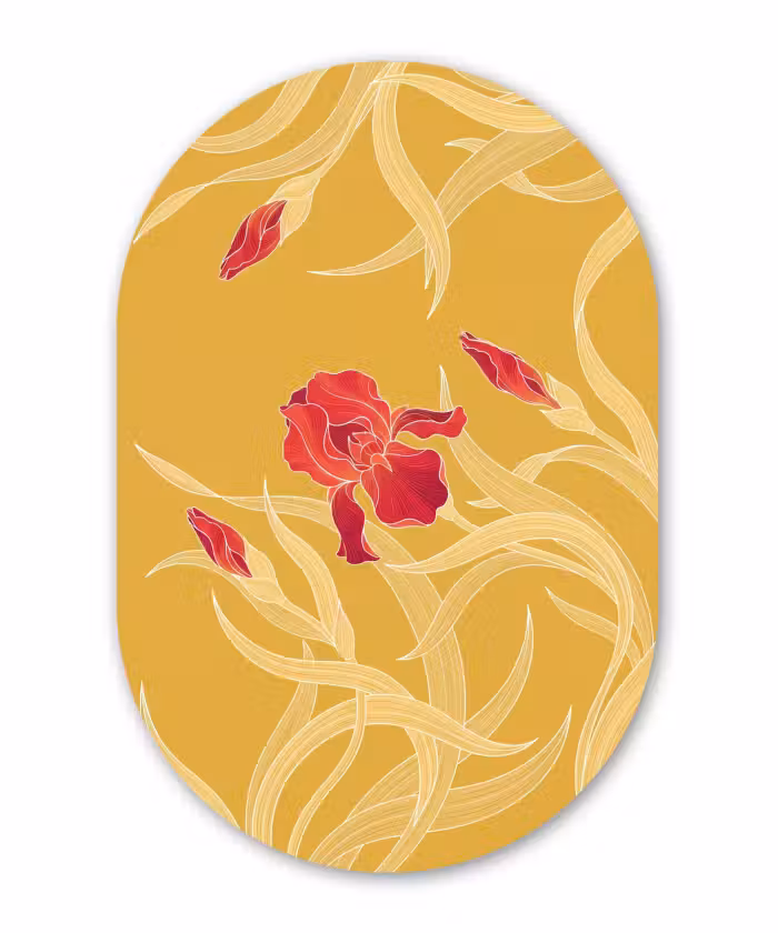 Muurovaal - Glas - Bloemen - Illustratie - Rood