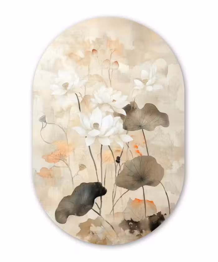 Muurovaal - Glas - Bloemen - Japandi - Wabi sabi